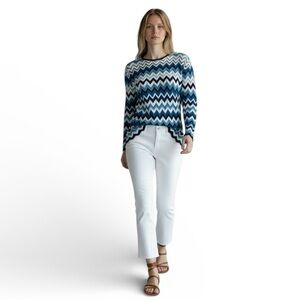 ALFRED DUNNER Chevron striped sweater - blue + white nautical - women large